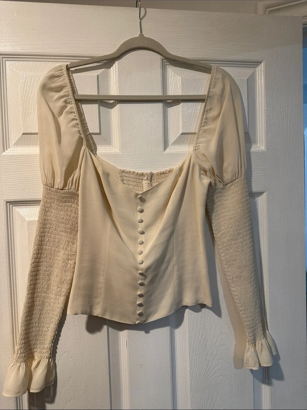 Reformation Ivory Square-Neck Button Front Blouse